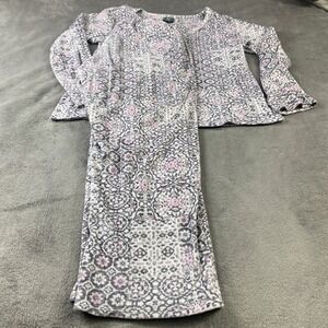 Laura Ashley Womens Fleece Pajama Set Grey Pink Medallion Damask Size M 1612